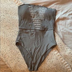 Gray Aerie One Piece Smocked Swimsuit